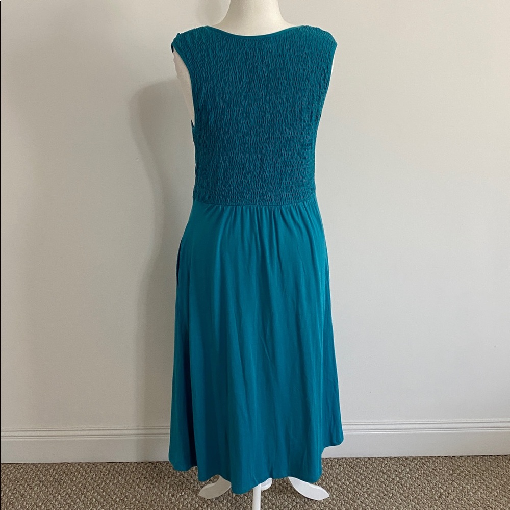 Coldwater Creek Smocked Teal Midi Sleeveless Dress - Picture 5 of 9